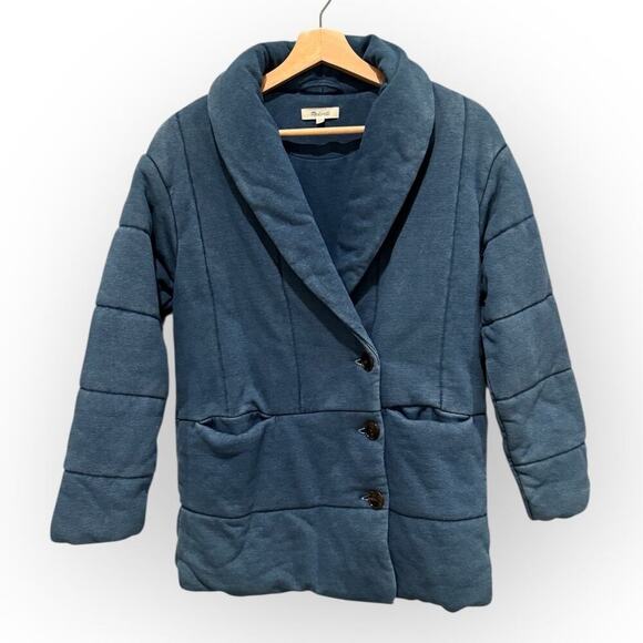 Madewell Indigo Terry Sweatshirt Puffer Coat Size XXS - Picture 4 of 11